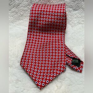 Lauren Ralph Lauren Men’s Red 100% Silk Neck Tie Blue & White Geometric